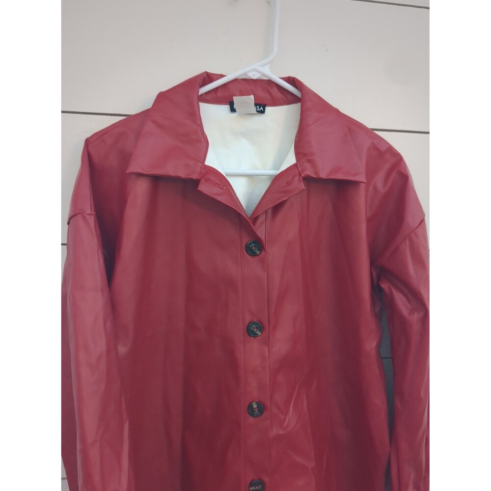 Heimish USA S faux leather red button-down coat small raincoat fall winter